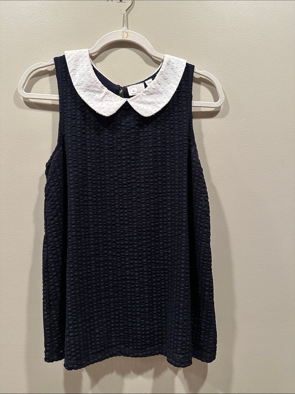 Anthropologie Textured Sleeveless Top with White Peter Pan Collar